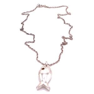 Vintage TRIFARI Silver Tone Fish Pendant Necklace 18”